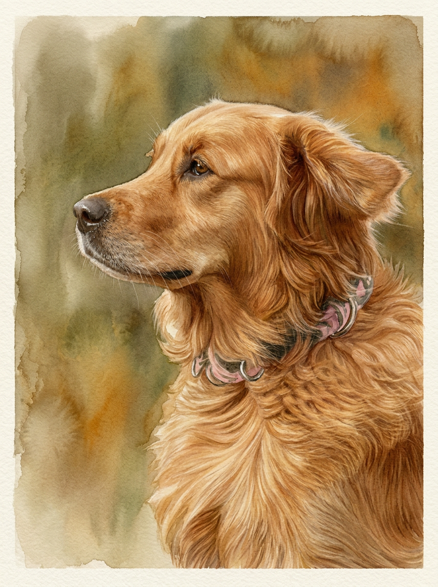 Custom hand-refined portrait of a golden retriever by Timeless Pet Studio